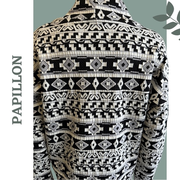 Papillon Mock Neck Aztec Print Pullover Black Cream Long Sleeve Size XS - Picture 6 of 8